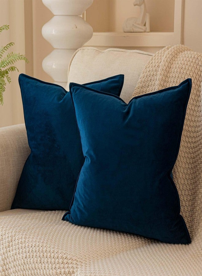 JUSPURBET طقم أغطية وسائد من جاسبوربيت، مقاس 26×26 بوصة، قطعتان، أغطية وسائد زينة للأريكة والسرير، أغطية مخملية ناعمة مع سحاب مخفي، لون أزرق داكن، لتزيين غرفة المعيشة - Image 1